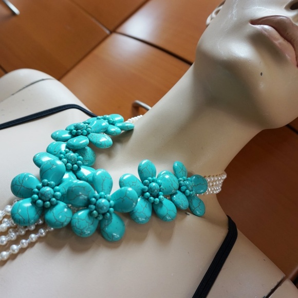TURQUOISE PEARL UNIQUE NECKLACE WOMEN GIFT